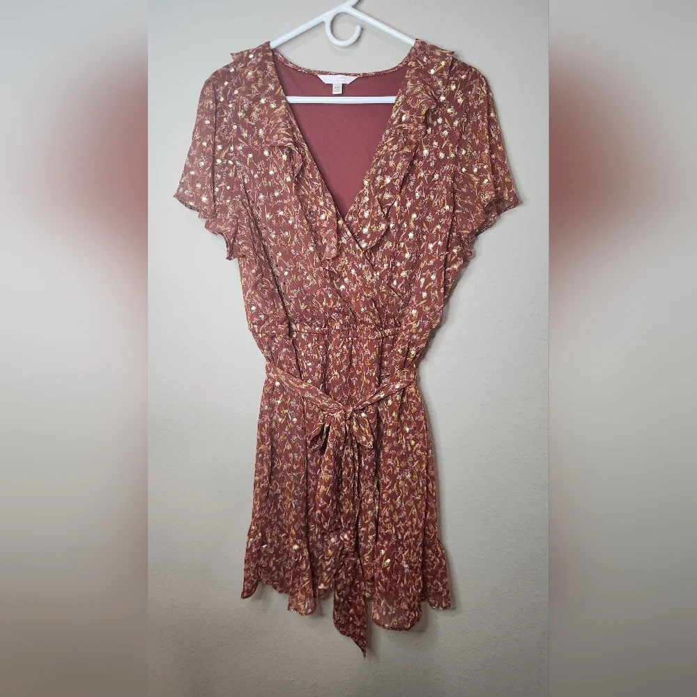 Orange V-neck Ruffle Mini Dress Size XXL - Picture 3 of 6